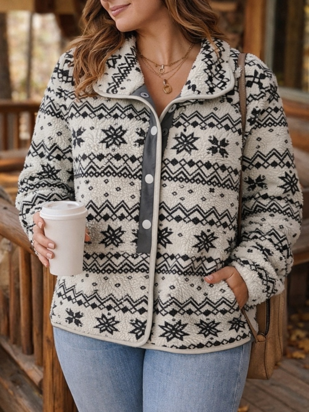 Dokotoo Women’s Fleece Jacket Casual Long Sleeve Sherpa Button Down Jacket